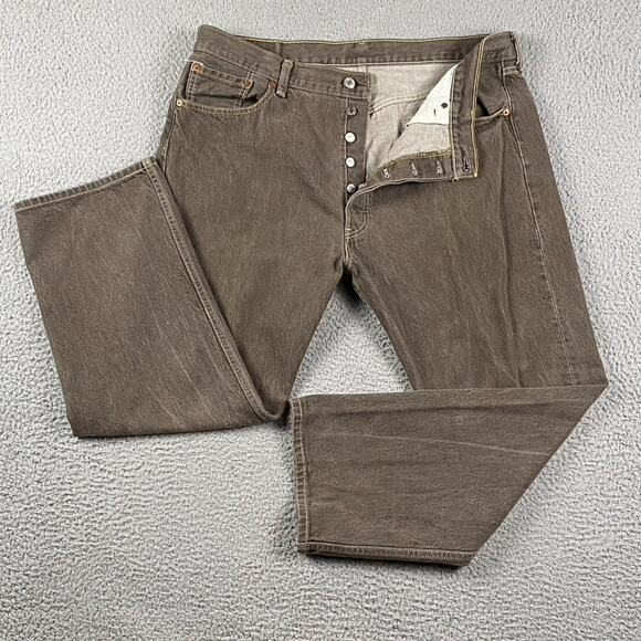 Levi's 501 Men's 40x30 Fit (40x27) Brown Washed Denim Jeans Button Fly - Picture 1 of 10